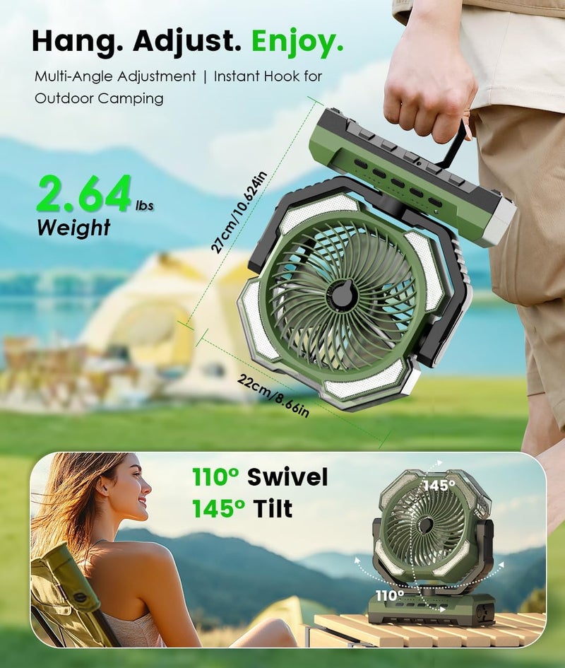 Aopircs Camping Misting Fan - Portable Rechargeable Fan with 9oz Tank, Light, Hook - Battery Power 120H MAX Working, Fast Cooling, 4 Speed, Timer, Sleep Mode, for Outdoor, Travel, Patios, Beach - Image 5